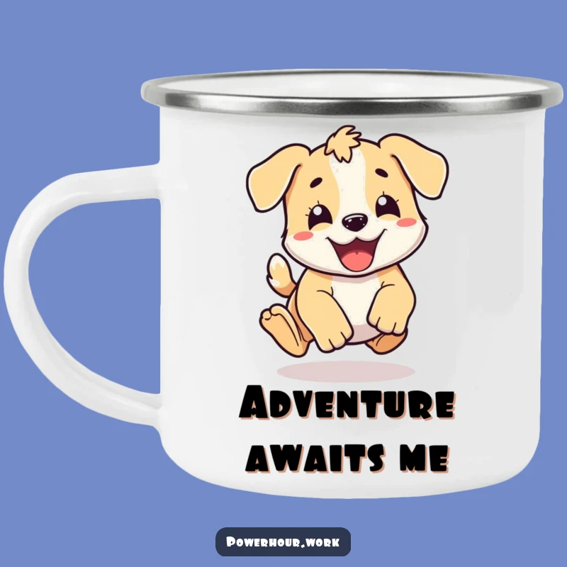 Funny Puppy Pounce Camping Mug: Energetic Dog Gear, Hilarious Camp Gift