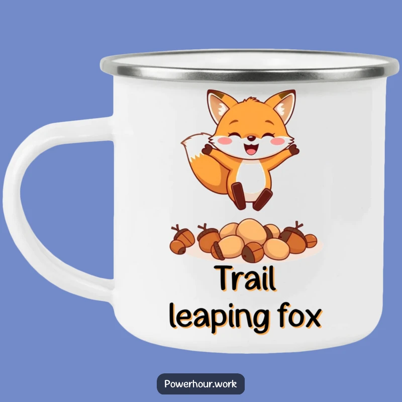 Funny Fox Leaping Acorns Camping Mug: Adventure Companion, Humorous Gift