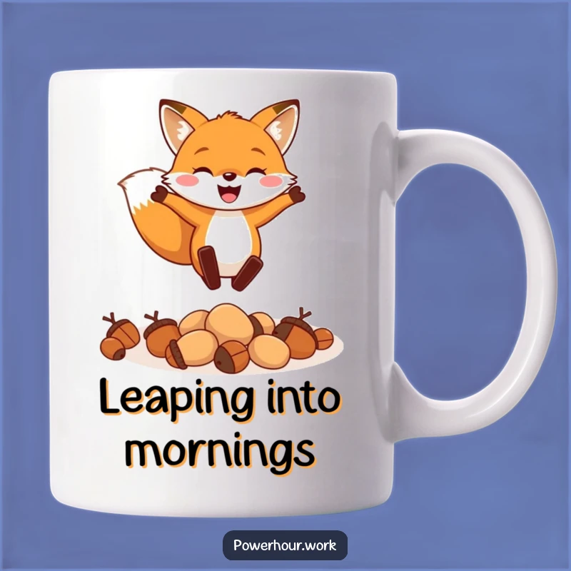 Funny Fox Leaping Acorns Mug: Joyful Gift for Playful Spirits