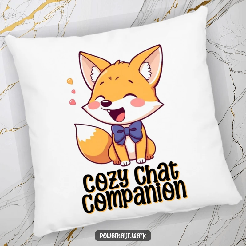Funny Pillow featuring a giddy fox in a bowtie, excitedly chattering, offering plush comfort and a lively visual.