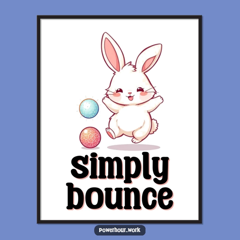 Funny Bunny Bouncing Ball Digital Print: Instant Joy, Humorous Decor