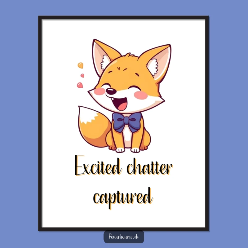 Funny Fox Digital Print: Giddy Bowtie Fox, Instant Energetic Art, Perfect Funny Gift