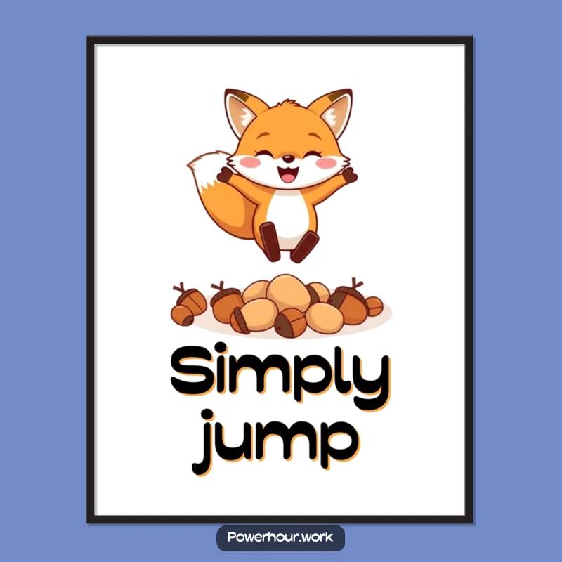 Funny Fox Leaping Acorns Digital Print: Instant Cheer, Humorous Art