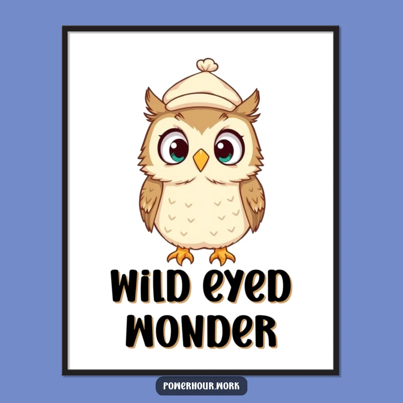 Funny Owl Digital Print: Surprised Cap Owl, Instant Whimsical Art, Perfect Funny Gift