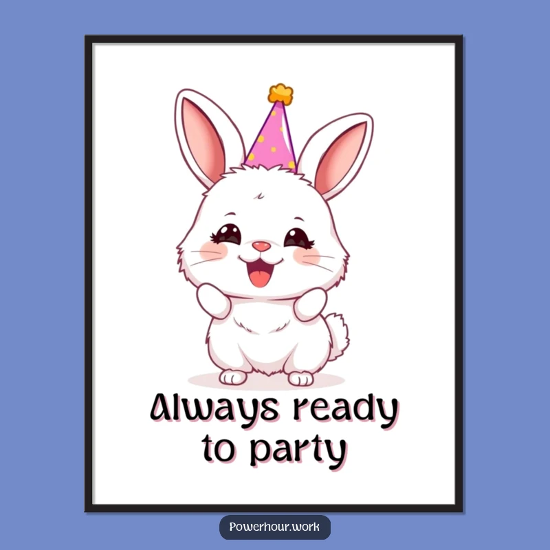 Funny Bunny Party Poster: Enthusiastic Cheering Art, Hilarious Wall Decor Gift