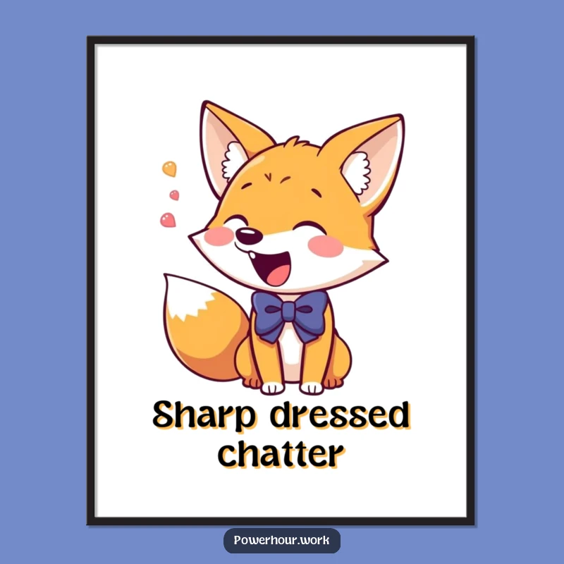 Funny Fox Art Poster: Giddy Bowtie Fox, Vibrant Wall Decor, Perfect Funny Gift