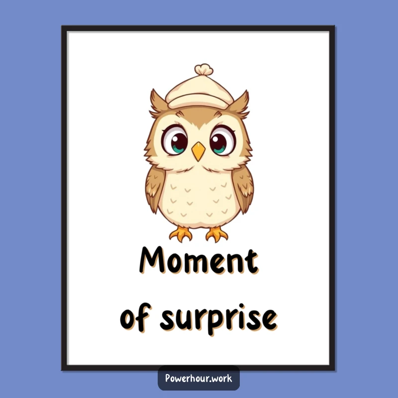 Funny Owl Art Poster: Surprised Cap Owl, Quirky Wall Decor, Perfect Funny Gift