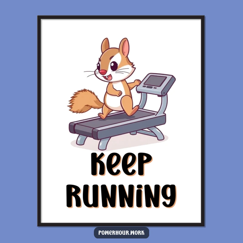 Funny Squirrel Treadmill Poster: Motivational Art, Humorous Gift