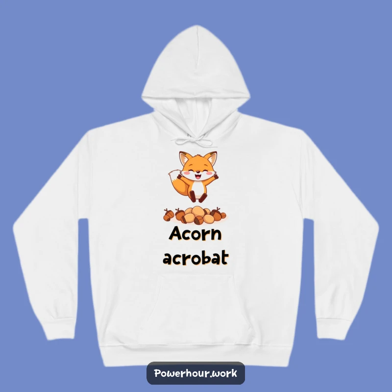 Funny Fox Leaping Acorns Hoodie: Cozy Fun, Humorous Present