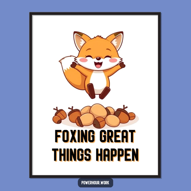 Free Printable Funny Fox Art - Cheerful Acorn Leaping Wall Decor