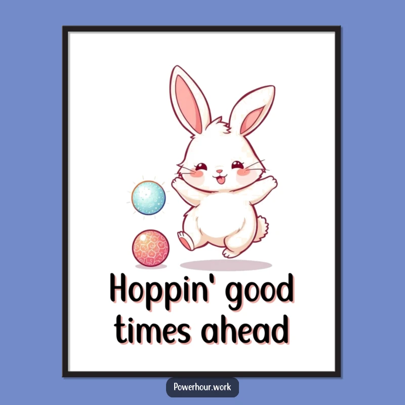 Free Printable Funny Bunny Art - Energetic Ball Bouncing Wall Decor