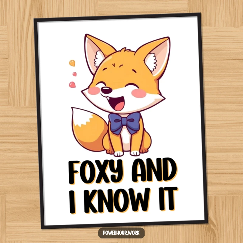 Funny free printable wall art: A giddy fox in a bowtie excitedly chatters, bringing vibrant and humorous energy.