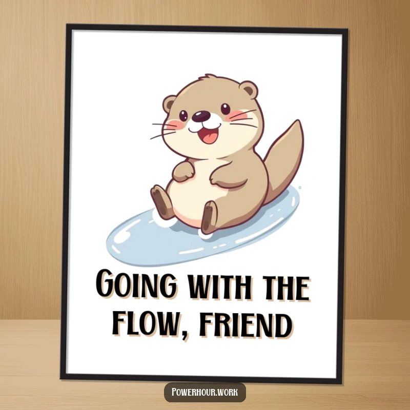 Funny Free Printable Wall Art of a cheerful otter character joyfully sliding down a slick surface, bringing fun and playfulness.