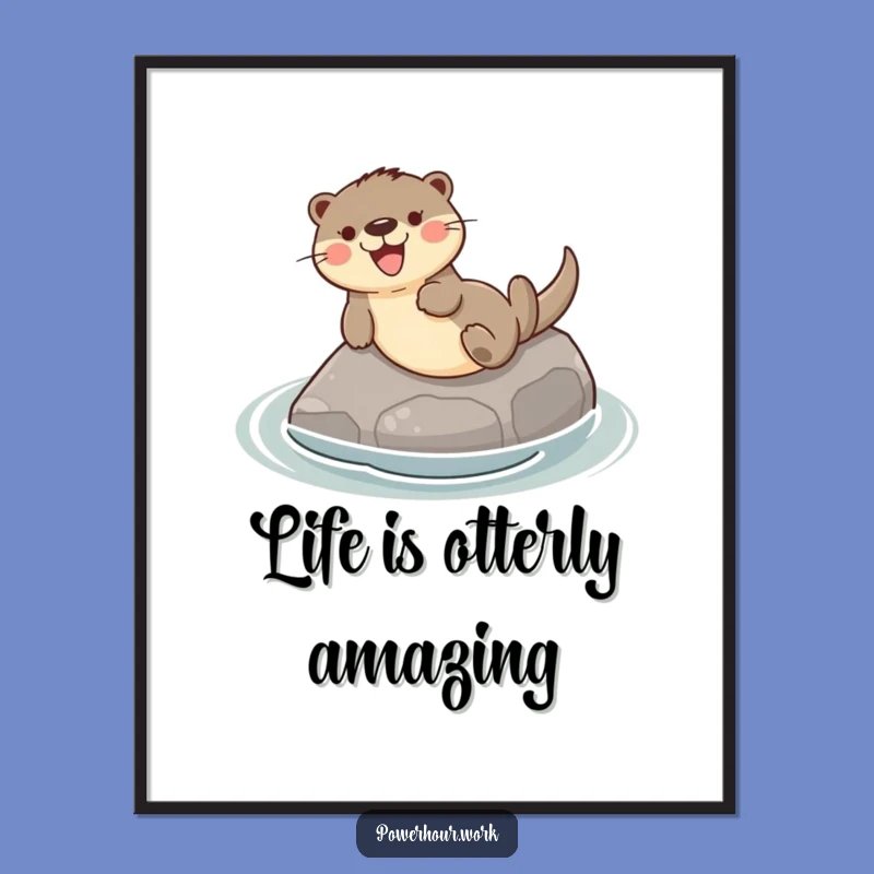 Free Printable Funny Otter Art - Gleeful River Stone Slide Decor