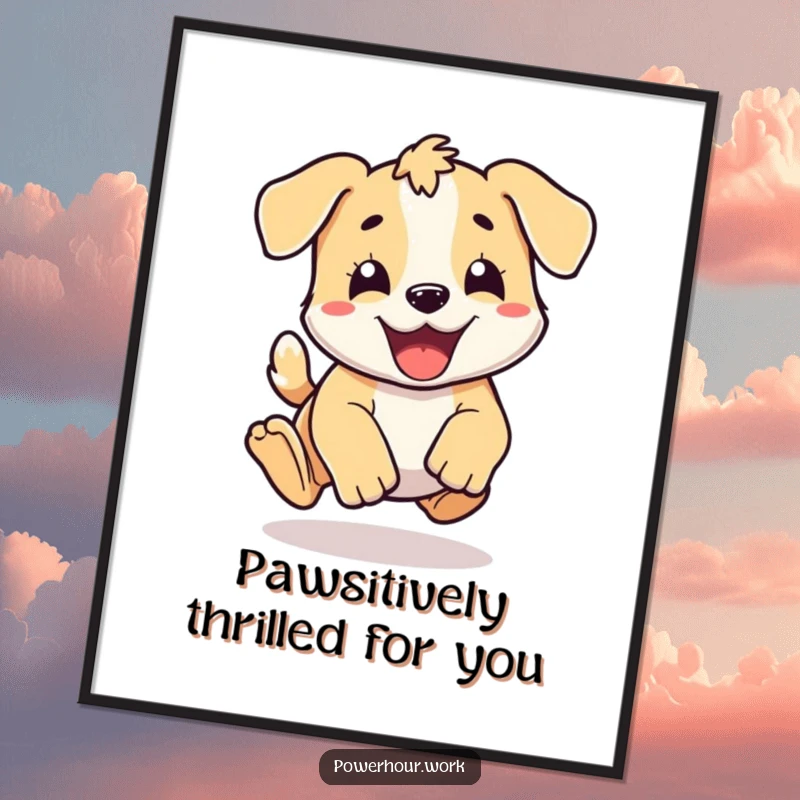 Funny Free Printable Wall Art of an energetic puppy character captured mid-happy-pounce, radiating pure joy and playful spirit.