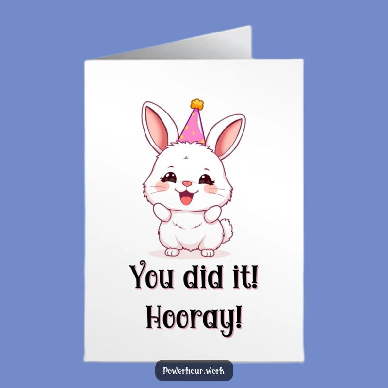 Free Printable Congrats Card: Cheerful Bunny Party Hat Celebration, Downloadable Joy