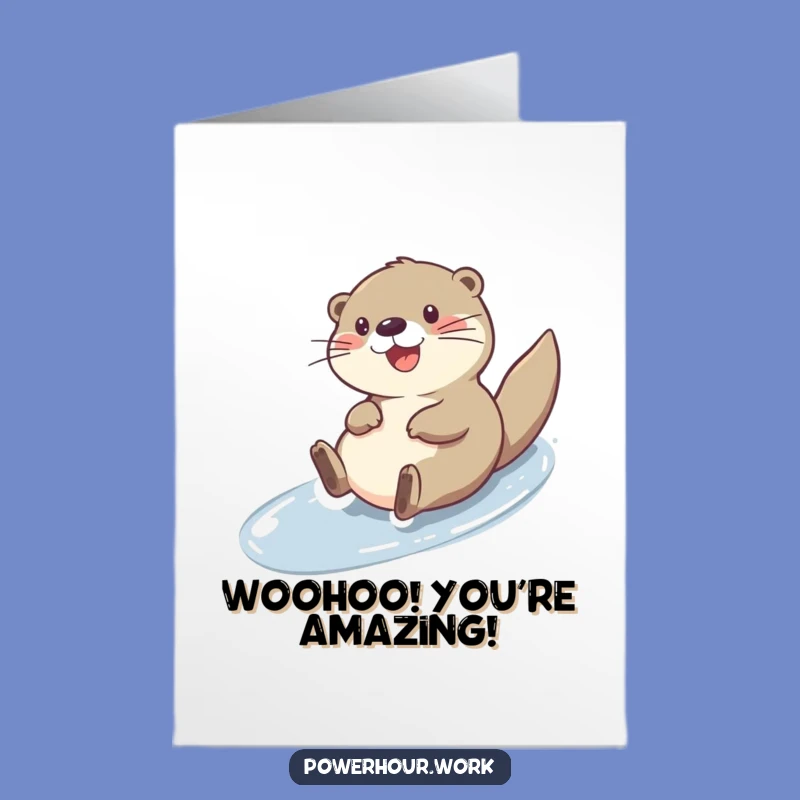 Free Printable Congrats Card: Otter Slide Success, Downloadable Cheers