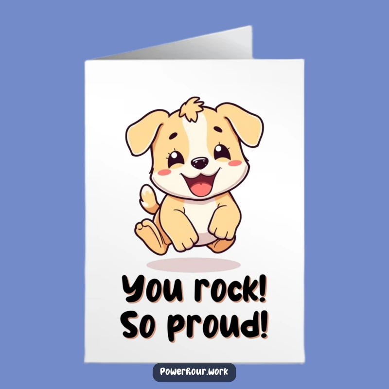 Free Printable Congrats Card: Puppy Pounce Celebration, Downloadable Excitement