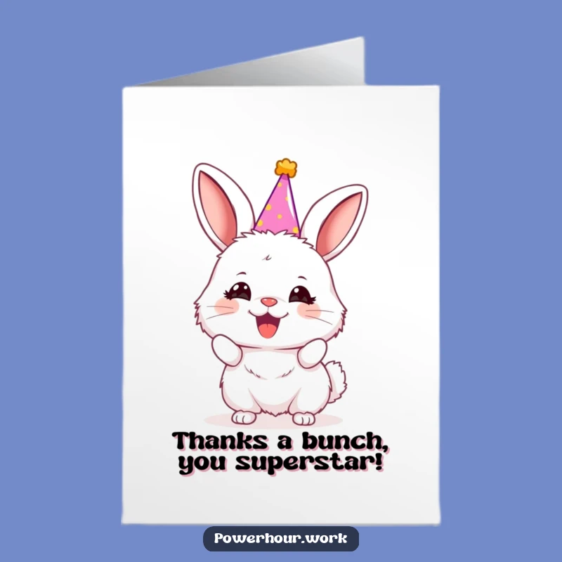 Free Printable Thank You Card: Bunny Party Hat Gratitude, Downloadable Appreciation