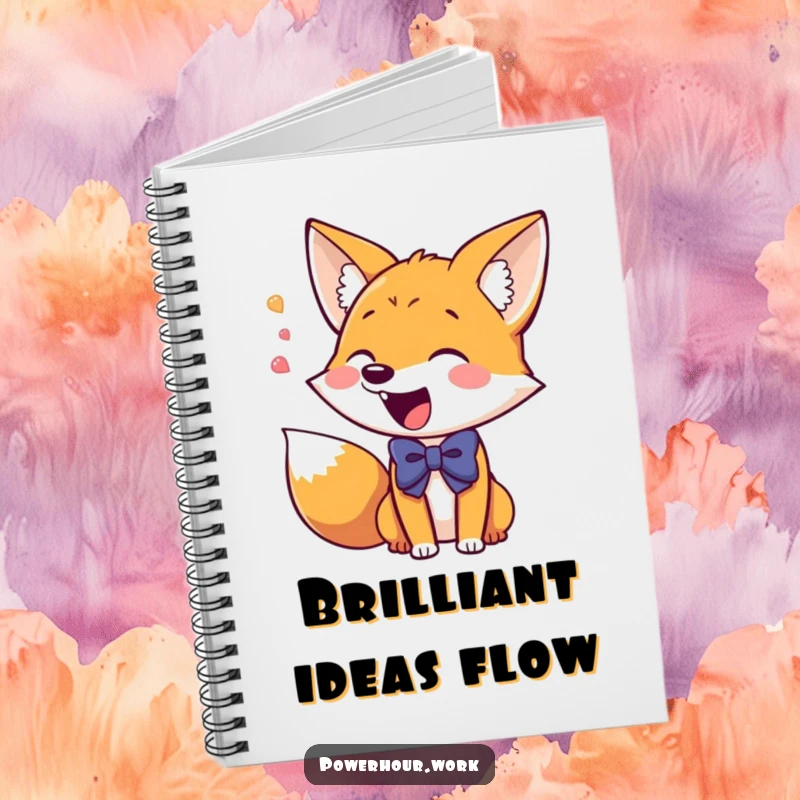 Funny Notebook with a giddy fox in a bowtie, excitedly chattering, perfect for jotting down energetic thoughts and ideas.