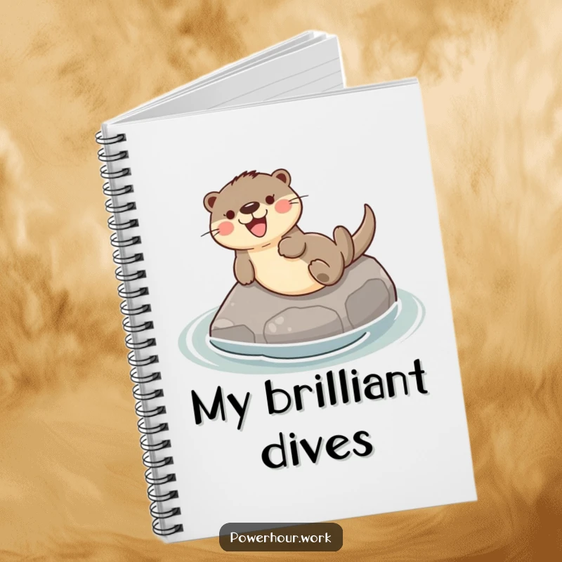 Funny notebook with a playful otter gleefully sliding down a smooth river stone, perfect for capturing creative thoughts.