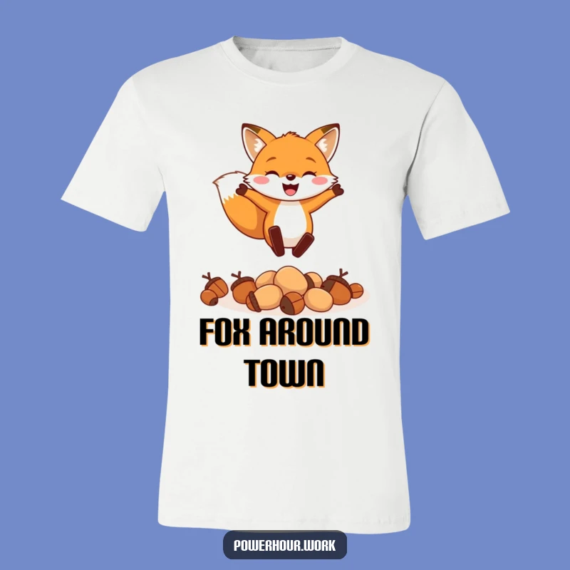 Funny Fox Leaping Acorns T-Shirt: Playful Style, Humorous Gift