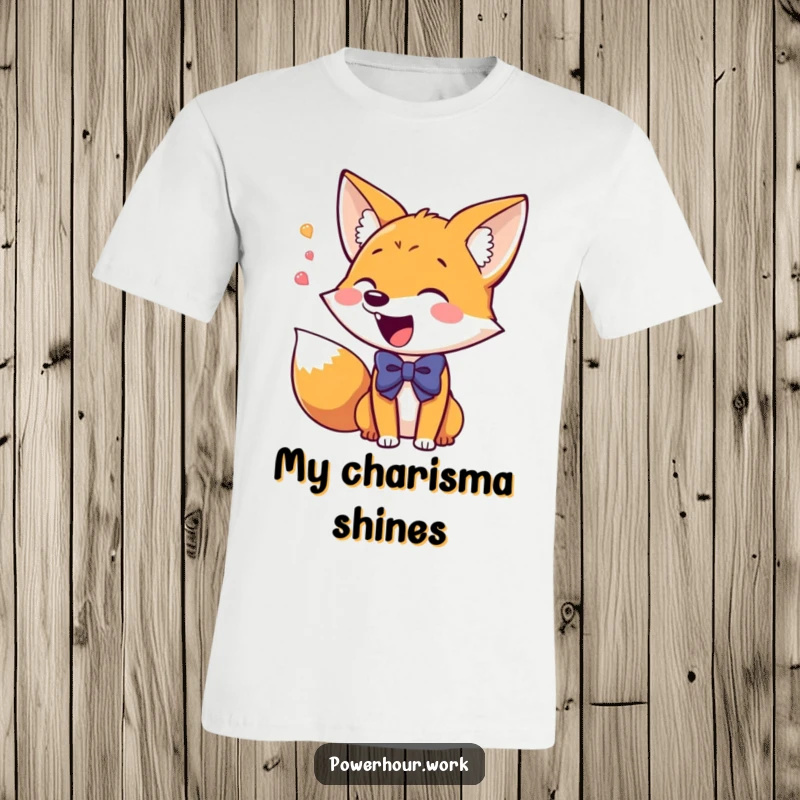 Funny T-Shirt showcasing a giddy fox in a bowtie, excitedly chattering, perfect for expressing lively personality and zest.