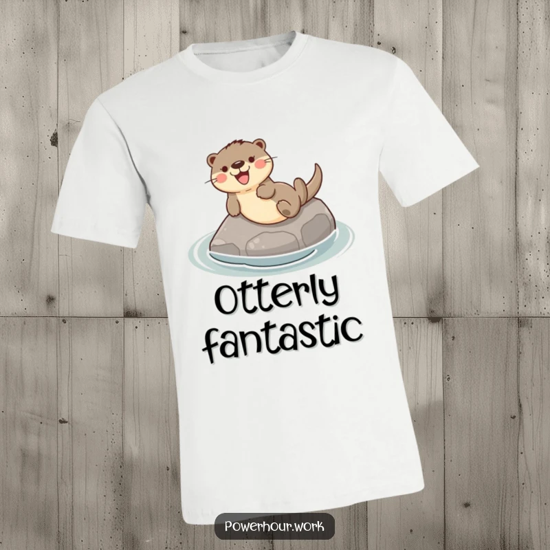 Funny t-shirt depicting a playful otter gleefully sliding down a smooth river stone, capturing a moment of pure aquatic bliss.