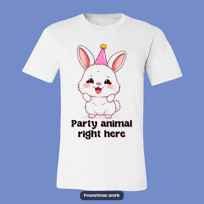 Funny Bunny Party Hat T-Shirt: Enthusiastic Cheering, Ultra Comfy Tee for Fun
