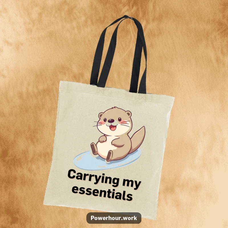 Funny cheerful otter sliding down a slick surface, on a durable and stylish tote bag.